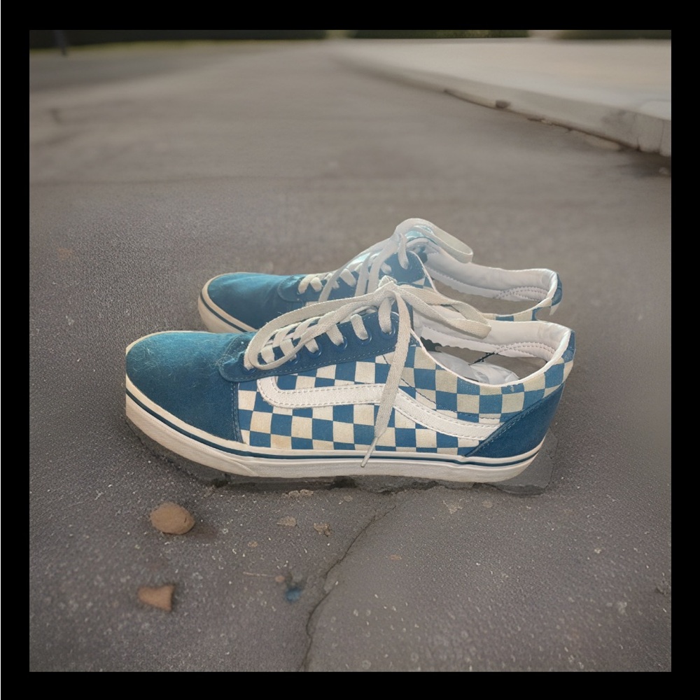 Vans Old Skool Ward Blue Checkerboard Sneakers 9.5 - Picture 6 of 8